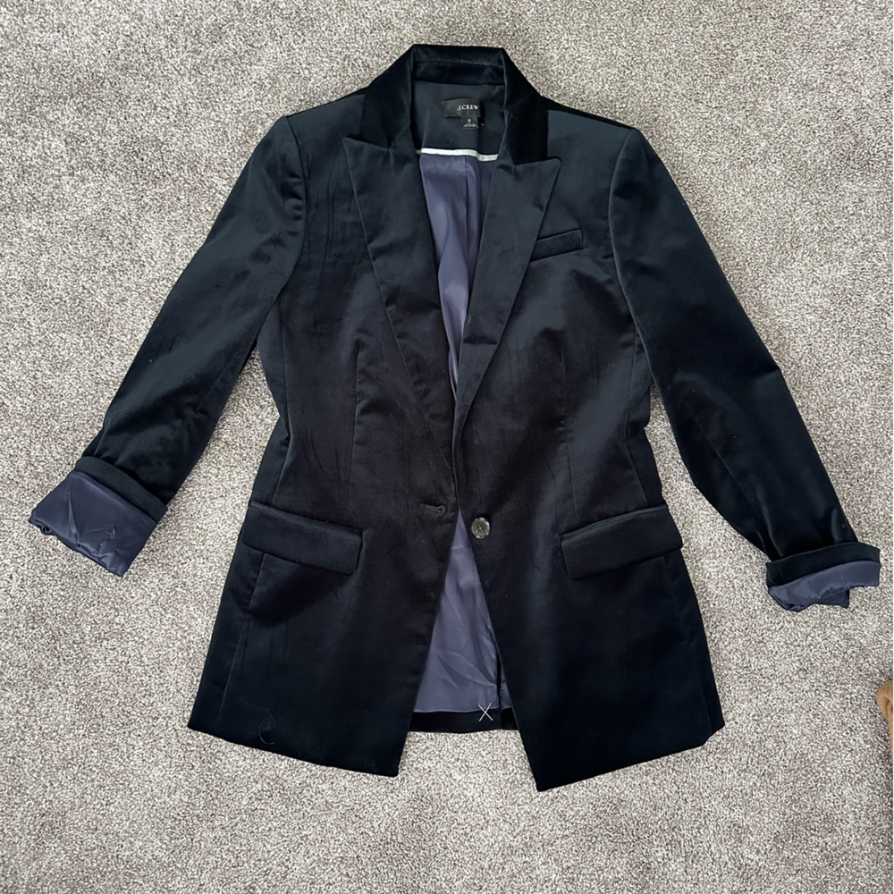 J. Crew Parke Modern Preppy Navy Blue Velvet Blazer